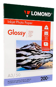 Фотобумага глянцевая для струйной фотопечати "Lomond", A3, 50 листов, 200 г/м2(0102024), ЦЕНА БЕЗ НДС