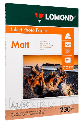 Фотобумага матовая для струйной фотопечати "Lomond", A3, 50 листов, 230 г/м2 (0102156), ЦЕНА БЕЗ НДС