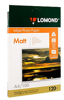 Фотобумага матовая для струйной фотопечати "Lomond", A4, 100 листов, 120 г/м2 (0102003), ЦЕНА БЕЗ НДС