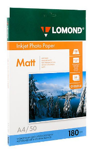 Фотобумага матовая для струйной фотопечати "Lomond", A4, 50 листов, 180 г/м2 (0102014), ЦЕНА БЕЗ НДС