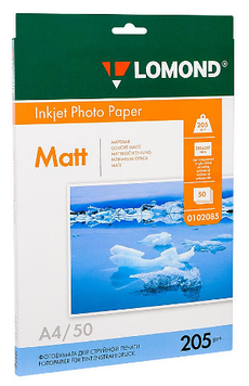 Фотобумага матовая для струйной фотопечати "Lomond", A4, 50 листов, 205 г/м2 (0102085), ЦЕНА БЕЗ НДС