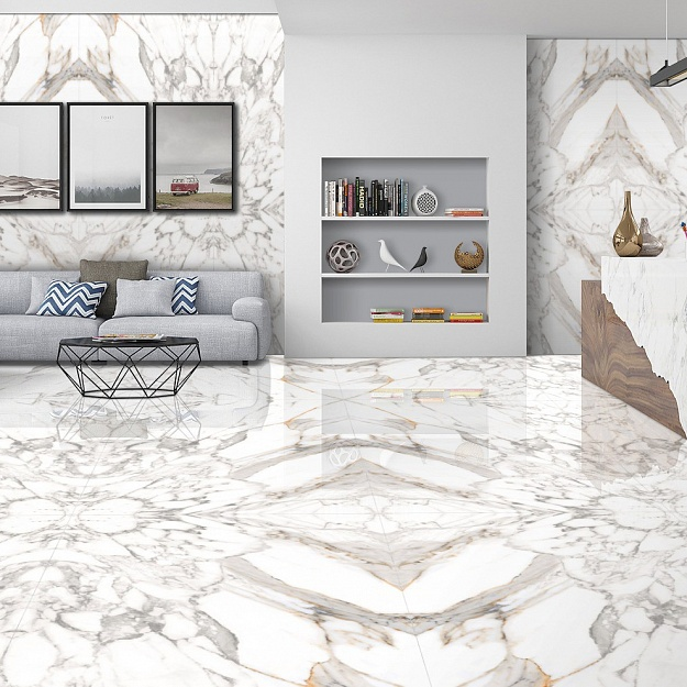 Пано из керамогранита "бабочка" Bluezone Calacatta Scot White (Индия) 60х120