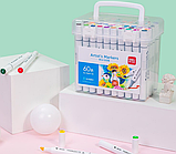 Набор маркеров для скетчинга DELI, 60 цветов, двусторонние, 1-7 мм, 60 шт, пластиковый бокс с ручкой, фото 3