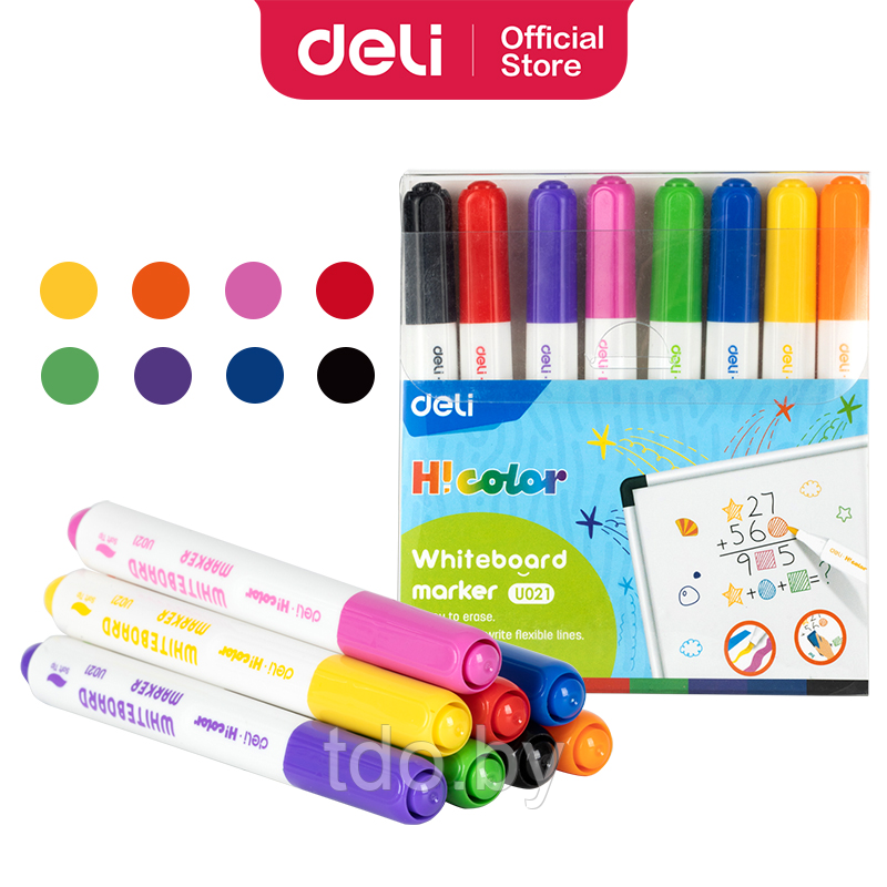 Маркеры для магнитно-маркерной доски DELI H! COLOR, 8 цветов, 8 шт, ПВХ-пенал