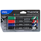 Набор перманентных маркеров DELI THINK, 4 цвета, 1,5-5 мм, со скошенным наконечником, 4 шт, блистер с европодв, фото 2