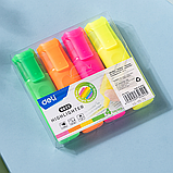 Набор текстовыделителей DELI Accent, 4 цвета, прорезиненный пластик, 4 шт, пластиковый футляр, фото 5