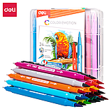 Фломастеры DELI Color Emotion, 24 цвета, двусторонние, с вентилируемым колпачком, 24 шт, пластиковый пенал, фото 2