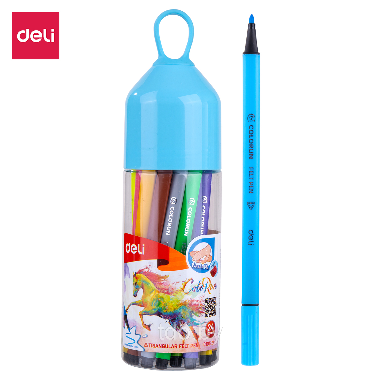 Фломастеры DELI ColoRun, 24 цвета, с вентилируемым колпачком, 24 шт, пластиковая туба