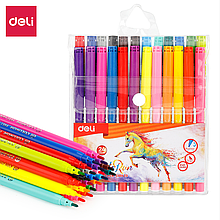 Фломастеры DELI ColoRun, 24 цвета, с вентилируемым колпачком, 24 шт, ПВХ футляр с подвесом