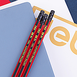 Карандаш чернографитный DELI, HB, шестигранный, заточенный, с ластиком, красно-черный корпус, деревянный, фото 3