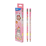 Карандаш чернографитный DELI MiYou, 2B, шестигранный, заточенный, с ластиком, ассорти корпус, дерево (тополь), фото 2