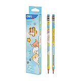 Карандаш чернографитный DELI MiYou, 2B, шестигранный, заточенный, с ластиком, ассорти корпус, дерево (тополь), фото 3