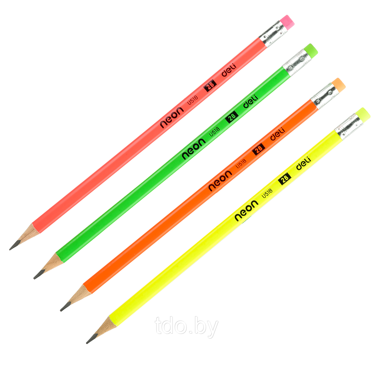 Карандаш простой 2В, арт., U51800 DELI DELI Neon, 2B, трехгранный, с ластиком, дерево (тополь), ассорти неон к