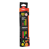 Карандаш простой 2В, арт., U51800 DELI DELI Neon, 2B, трехгранный, с ластиком, дерево (тополь), ассорти неон к, фото 5
