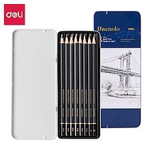 Набор чернографитных карандашей DELI Finenolo Sketch, (2Н, Н, НВ, В, 2В, 4В, 6В, 8В), дерево (липа), мет. пен.