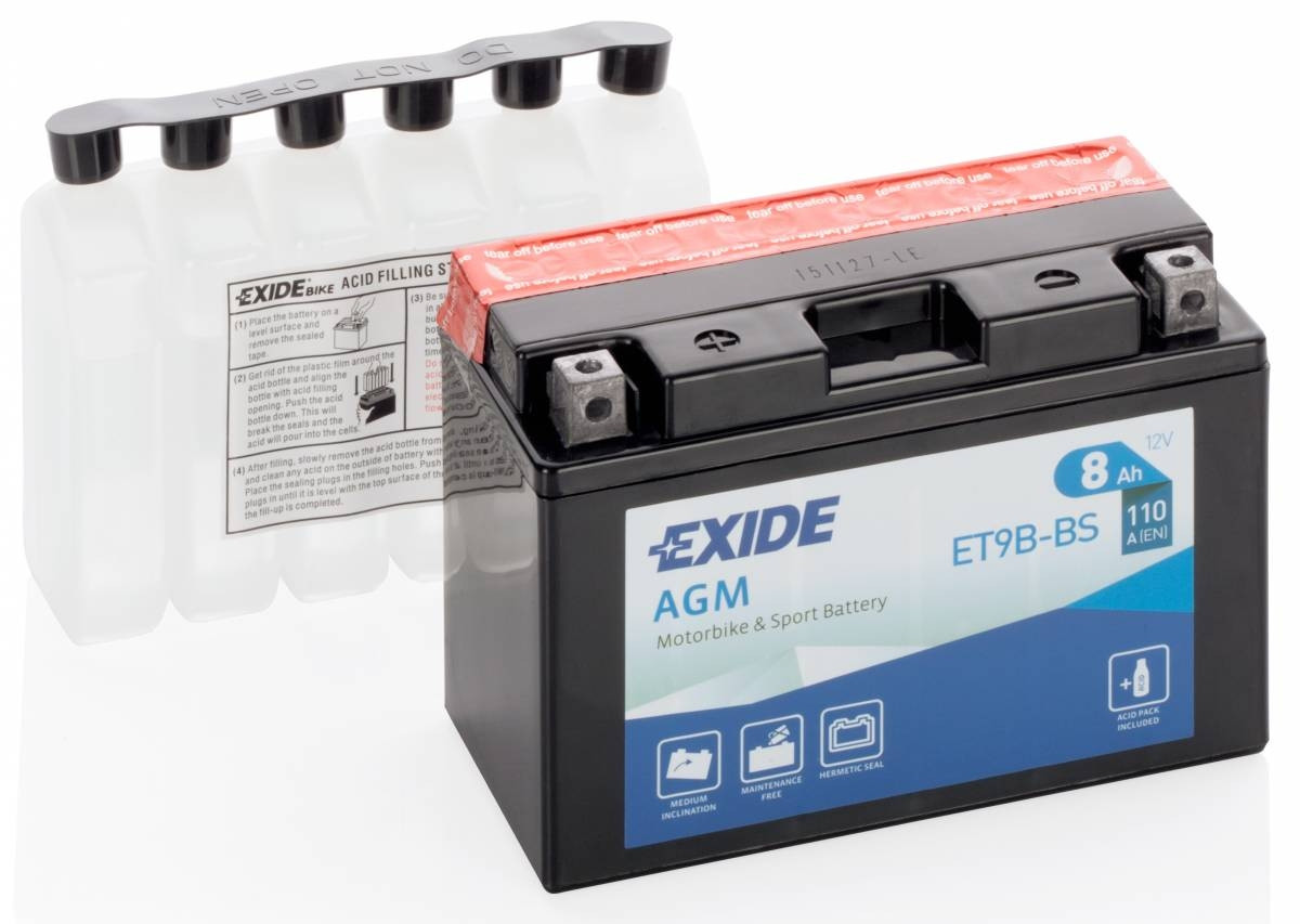 Аккумулятор Exide ET9B-BS (8 A/h), 110А L+