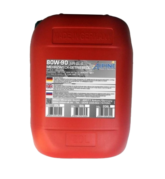 Трансмиссионное масло ALPINE Gear Oil 80W90 GL-4, 20л