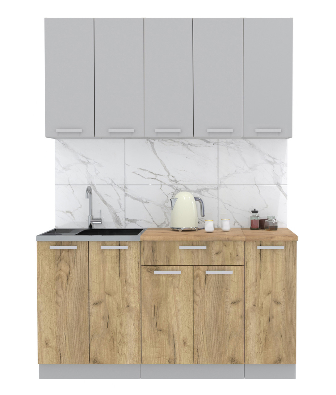 Кухня Мила Лайт 1.5 м Серебро - Дуб золотой