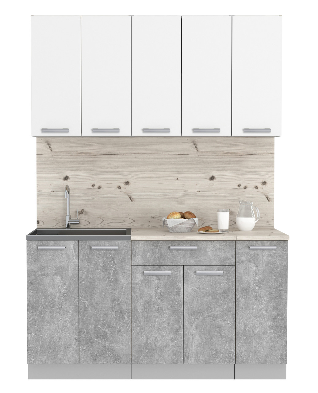 Кухня Мила Лайт 1.5 м Белый платинум - Бетон