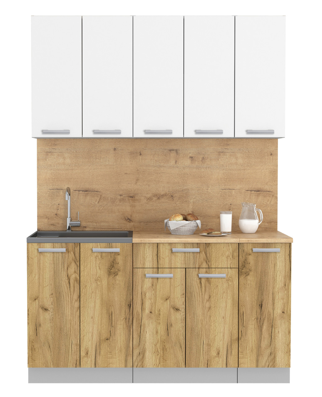 Кухня Мила Лайт 1.5 м Белый платинум - Дуб золотой