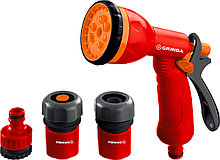 GRINDA GS-12, пистолет с 8 режимами, комплект соединительной арматуры 1/2″, ударопрочный пластик, поливочный