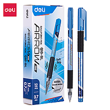 Ручка шариковая DELI ARROW Pro, синяя, 0,7 мм, с рифленым резиновым грипом, пластик