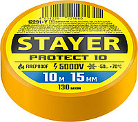 STAYER PROTECT-10, 15 мм х 10 м, 5 000 В, желтая, изолента ПВХ, Professional (12292-Y)