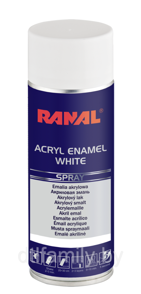 RANAL Эмаль белая 400 мл, спрей, глянцевая
