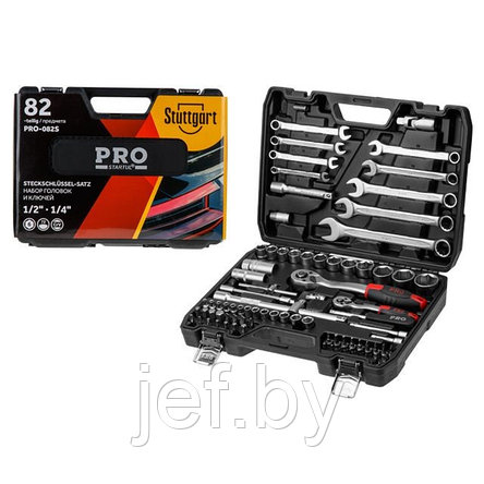 Набор головок и ключей 1/4",1/2" 82 предмета STUTTGART 6 граней PRO STARTUL PRO-082S, фото 2