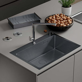 Кухонная мойка Roxen Simple 65 PVD (графит) с коландером и дозатором