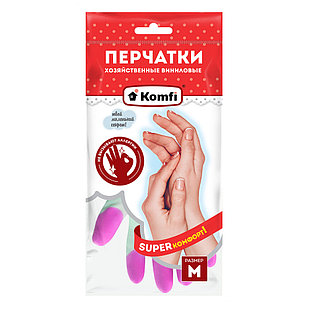 Перчатки ПВХ (виниловые) хозяйственные Komfi, размер М, 1 пара