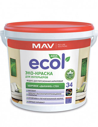 Краска ВД-АК-2034 белая ECOL 34 для стен и потолков 1,0 л (1,4 кг)_1, фото 2