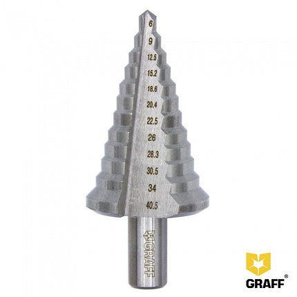 Сверло ступенчатое по металлу 6-40.5 мм Р6М5 12 ступеней GRAFF, фото 2