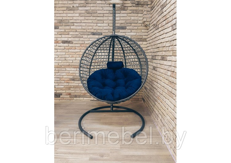 Подвесное кресло Кокон Круглое Премиум (чёрный/синий)