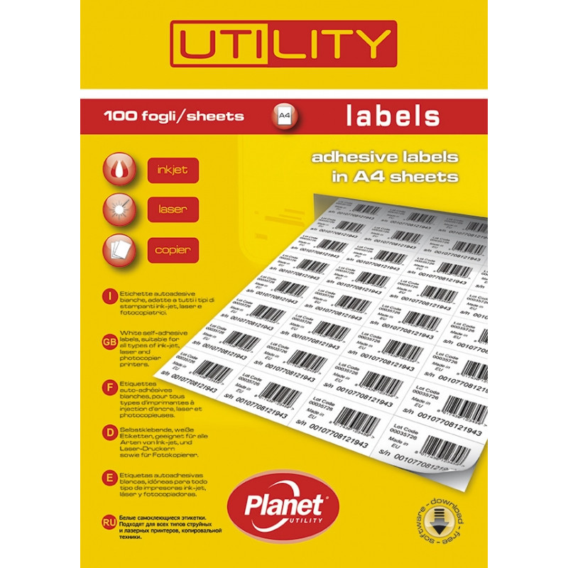 Этикетка самоклеящаяся в листах А4 "PLANET Utility" 100л. (105х99)/6ч (цена с НДС)
