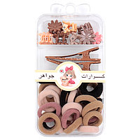 Детский набор для украшения волос в пластиковом органайзере для хранения(25 резинок,2заколки,8крабов)