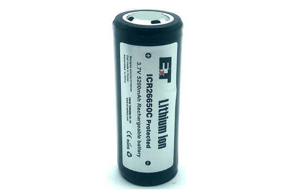 Аккумулятор 26650 5200mAh - ET ICR26650B-PCM с защитой, 26x65мм, 3.7v, Li-Ion, + контакт высокий