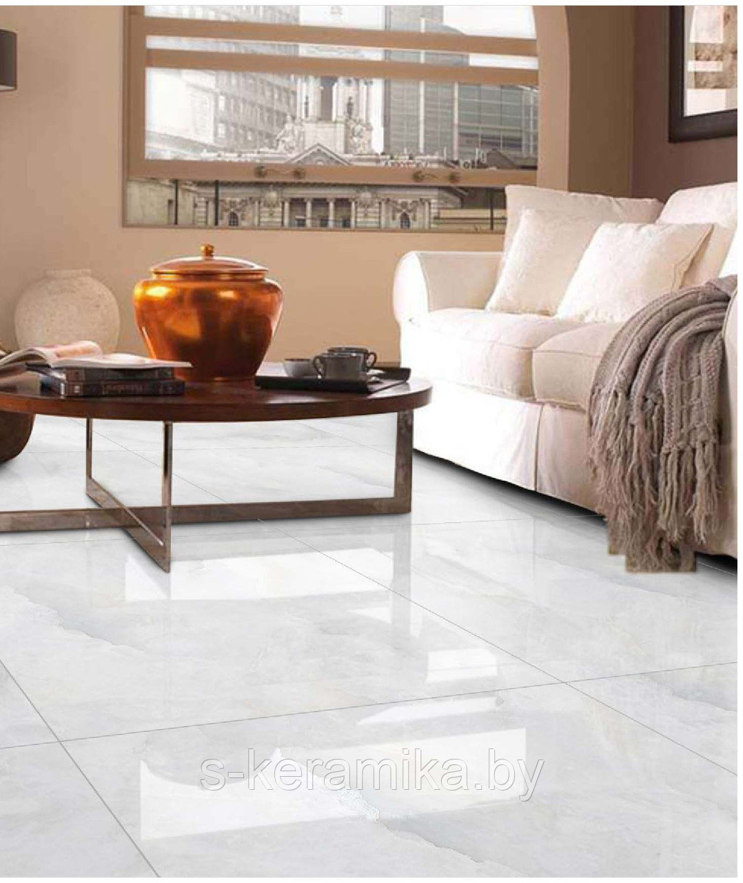 Индийский Керамогранит Casati Ceramica Onyx Grey Onyx polished светлый 600*600*9 (4/1,44)