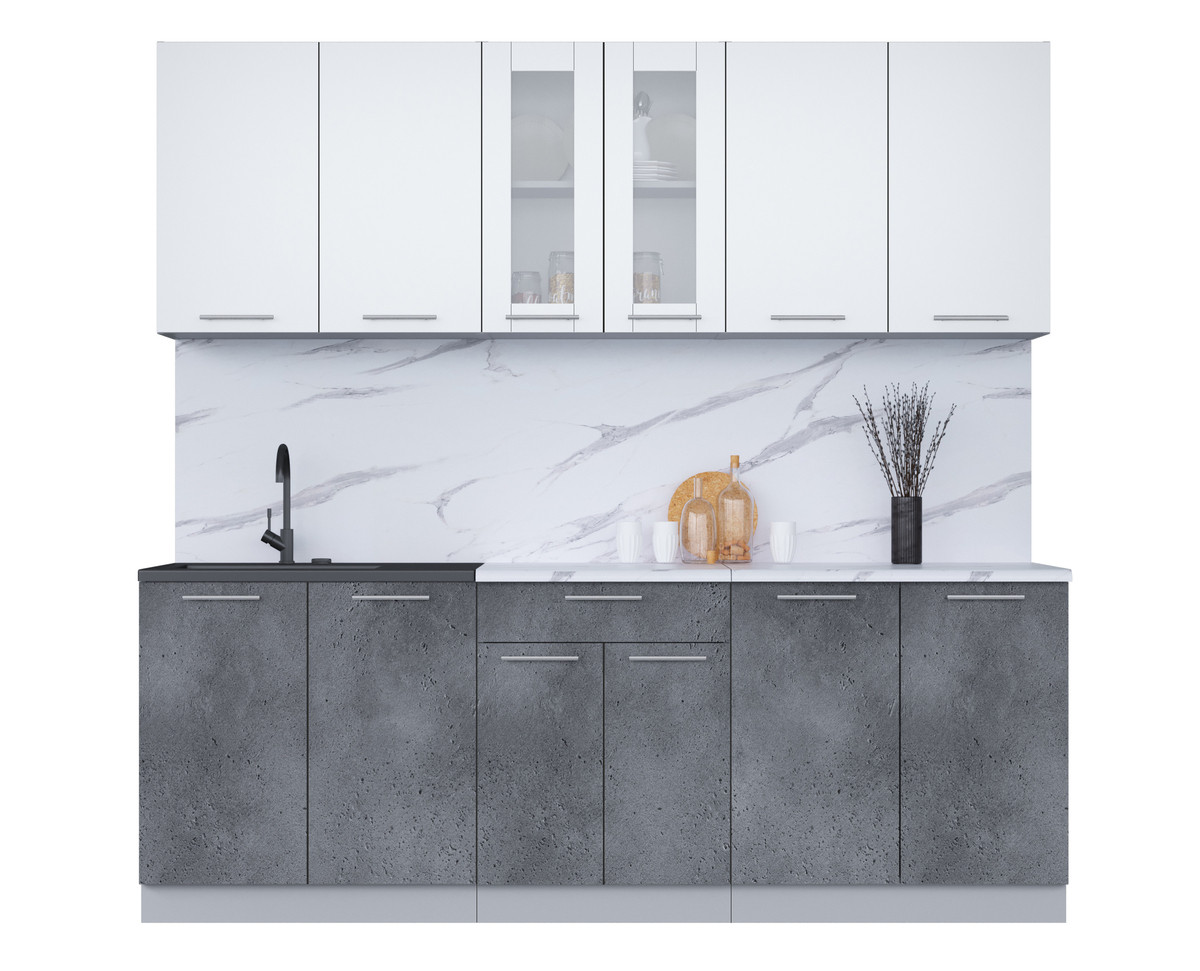 Кухня Мила 2.2м. Белый - Бетон портленд