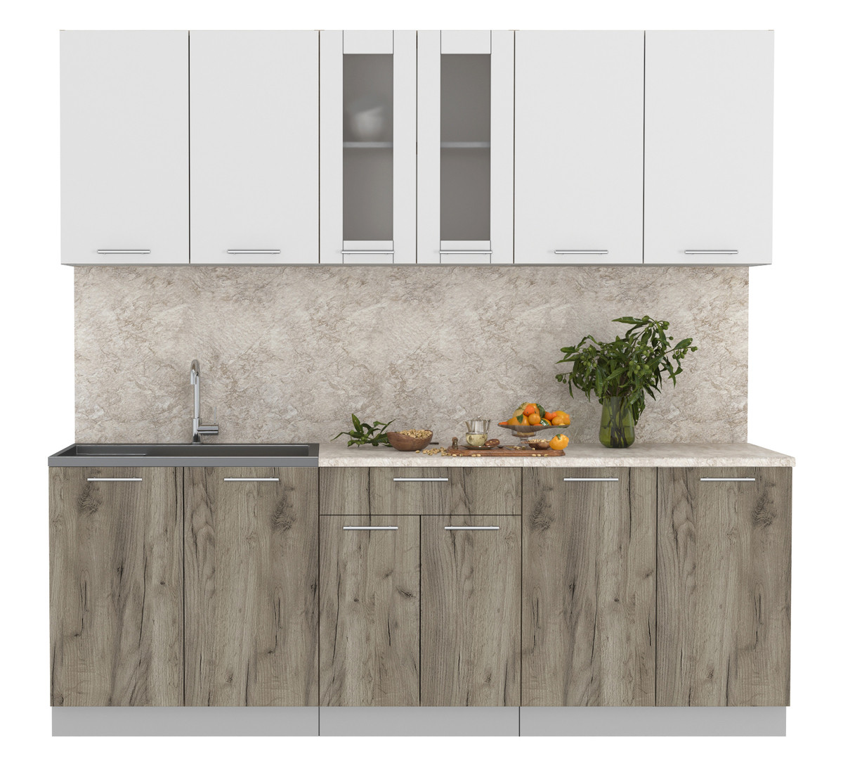 Кухня Мила 2.2м. Белый - Дуб серый