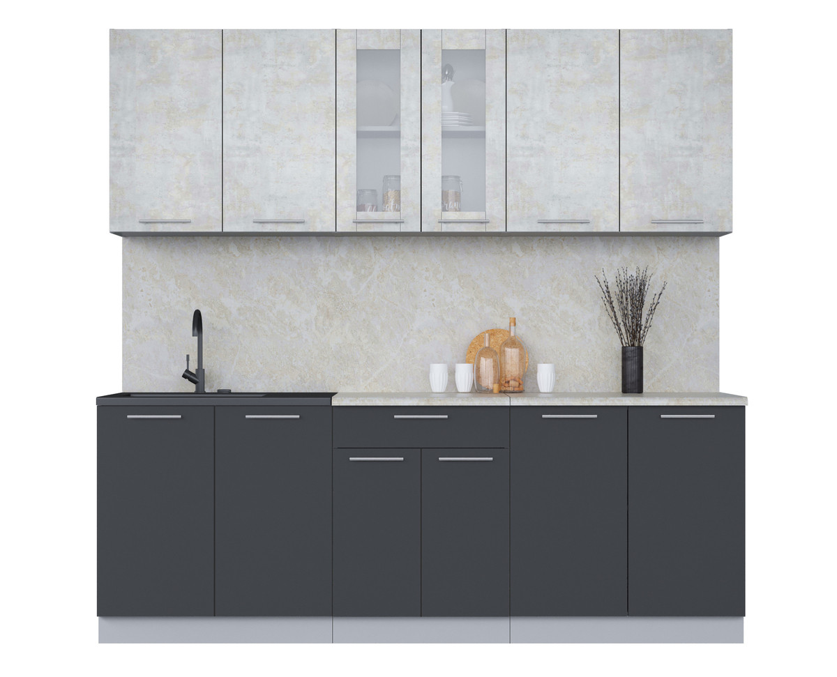 Кухня Мила 2.2м. Бетон лайт - Антрацит
