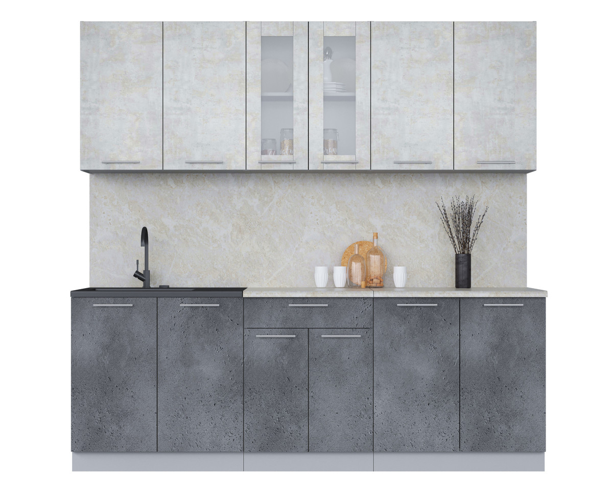 Кухня Мила 2.2м. Бетон лайт - Бетон портленд