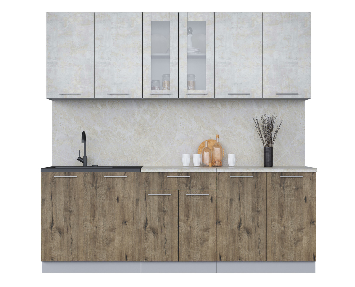 Кухня Мила 2.2м. Бетон лайт - Дуб веллингтон
