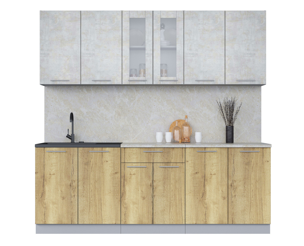 Кухня Мила 2.2м. Бетон лайт - Дуб золотой