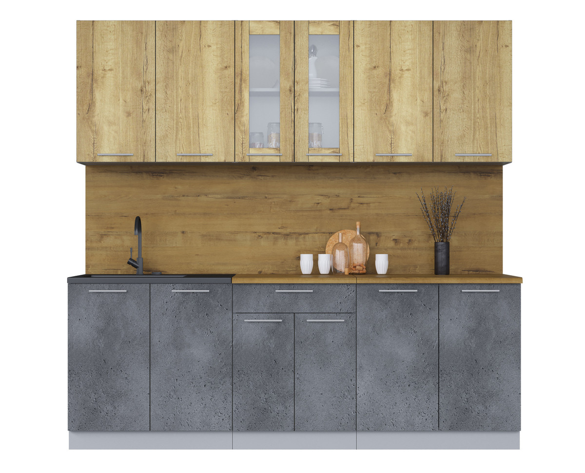 Кухня Мила 2.2м. Дуб золотой - Бетон портленд