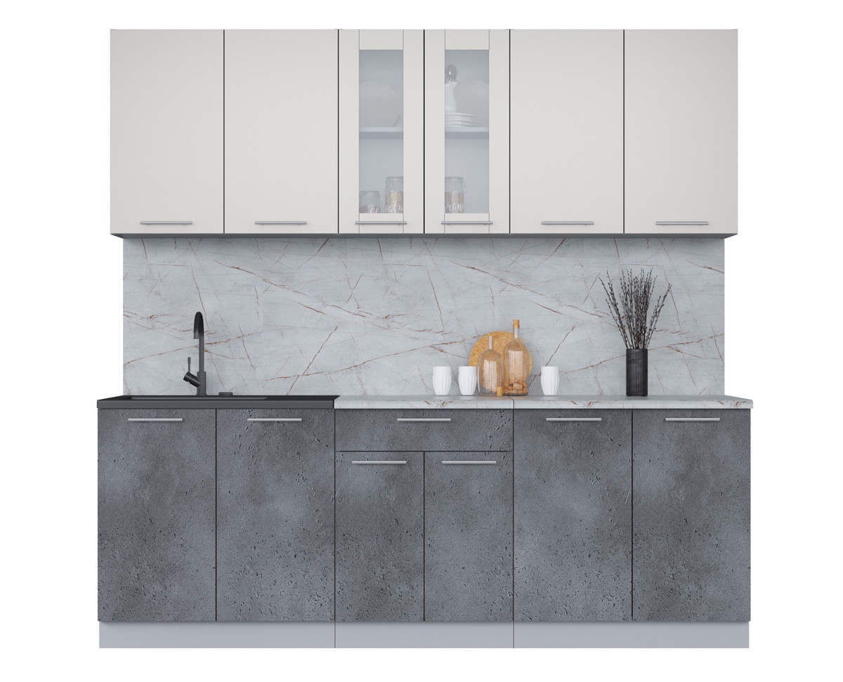 Кухня Мила 2.2м. Персидский жемчуг - Бетон портленд