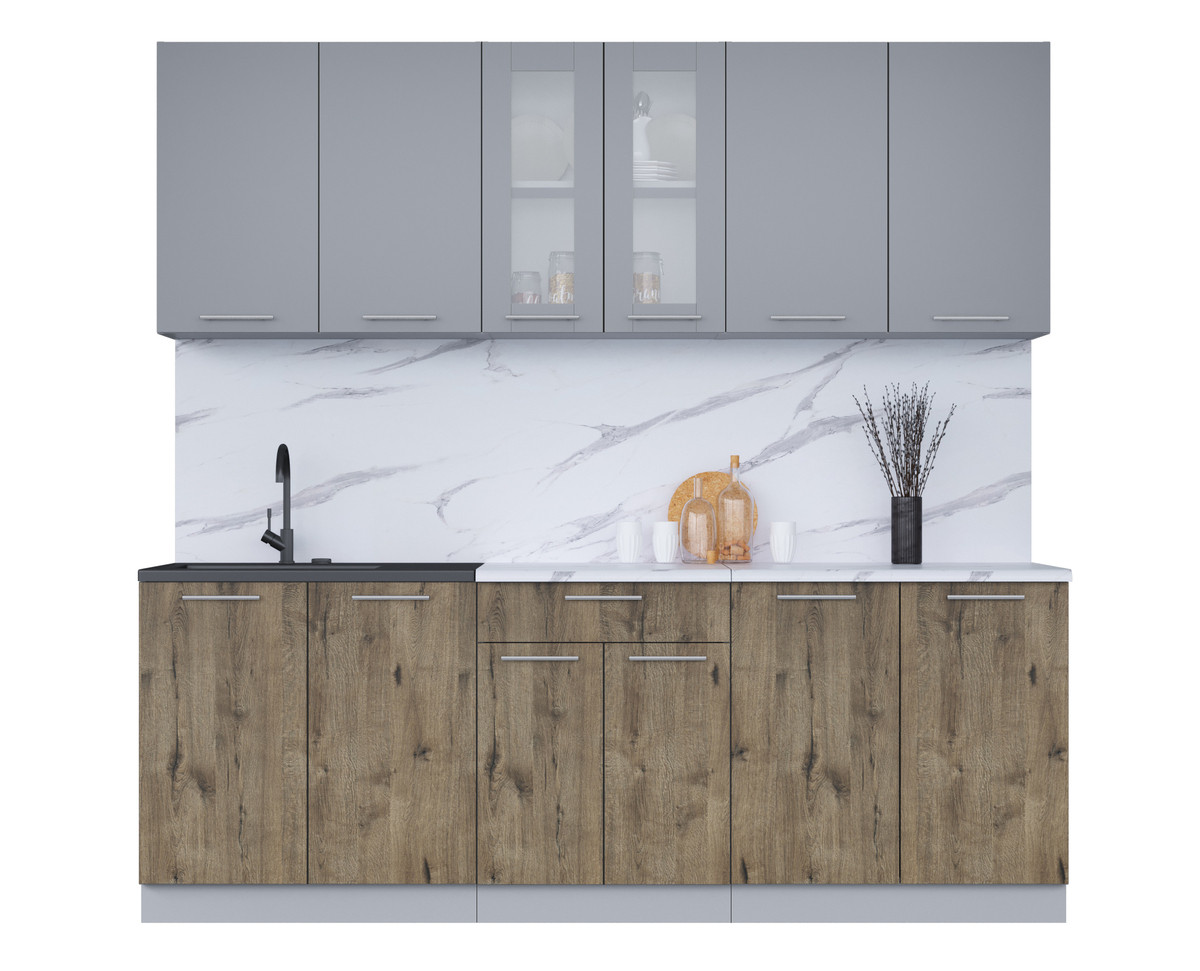 Кухня Мила 2.2м. Серебро - Дуб веллингтон
