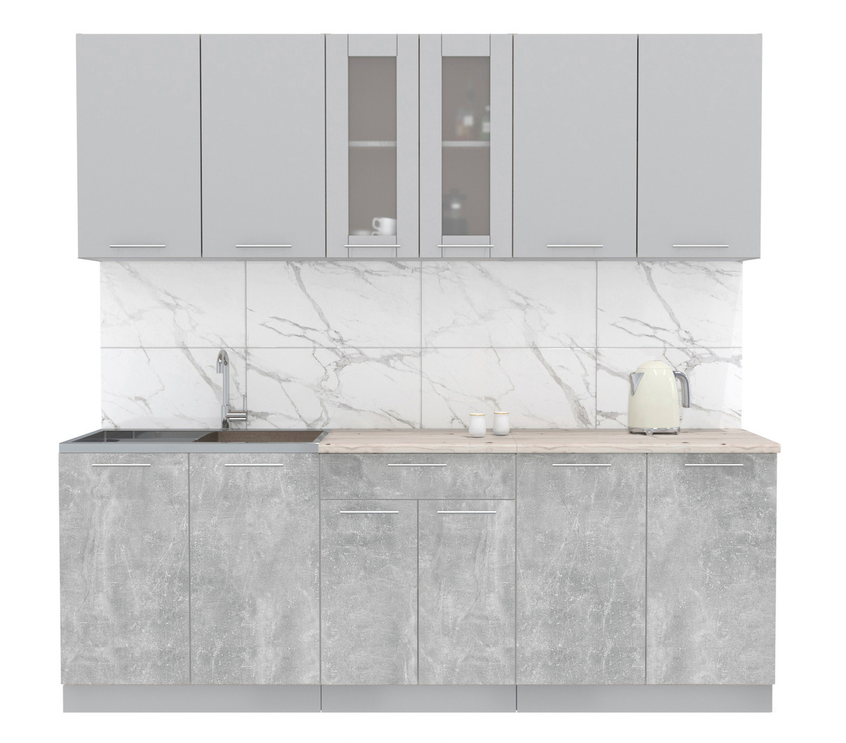 Кухня Мила 2.2м. Серебро - Бетон