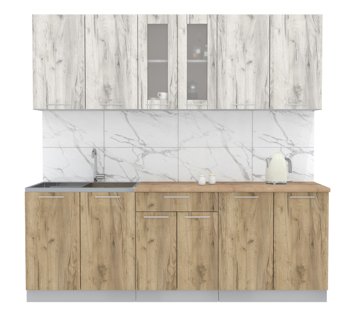 Кухня Мила 2.2м. Дуб белый - Дуб золотой