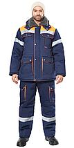 Костюм СИРИУС-ЛИДЕР-М куртка дл., п/к синий с оранжевым, мех. воротник, СОП, фото 3
